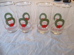 Set of 4 Vintage Libbey Christmas Wreath Holiday Table Glass Tumblers Excellent!