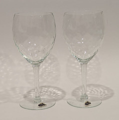 Set/2 Vintage West Virginia Glass Diamond Optic Wine Mouth Blown Glass 8.75″ NEW