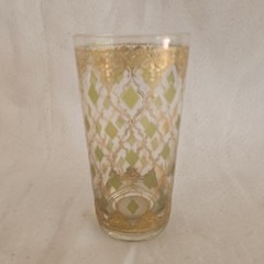 MCM Culver Glass Valencia Gold Gilt 22k & Green Diamond Highball Tumbler 12oz