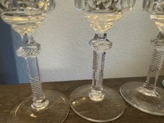 2 Vintage clear crystal cut etched cordial glass hand blown 5 1/8″ fancy