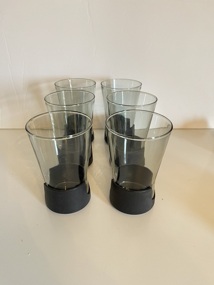 Vintage MCM Corning Glas Snapp II Smoke 12 Oz Tumblers Glass Plastic Lightweight