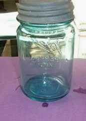 VINTAGE BLUE BALL PERFACT MASON PINT JAR W. ZINC LID. 3 DOT NO. 1