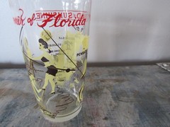 Souvenir Florida State Map & Couple Fishing Vintage Drinking Glass MCM