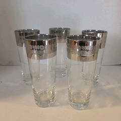 5 Vintage Canonsburg Temporama Tumbler Drinking Glasses Silver Rim