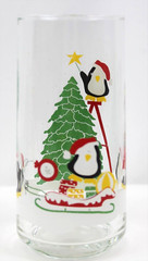 4 Libbey Christmas Tree Penguins Glasses Tumblers Snow Star 15oz Vintage
