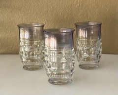 3 VTG Kings Crown Cranberry Flashed Top Only Flat Tumblers 9 oz. EUC