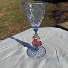 Salviati Murano Swan Stemmed Wine Glass Pink Aventurine Blue Glass Barware VTG
