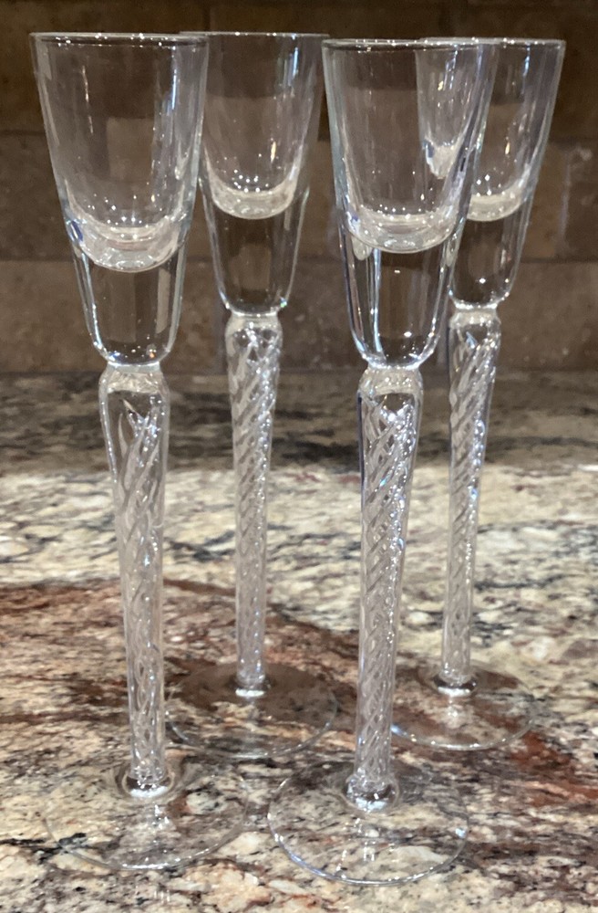 4 ARTLAND? BRAID CLEAR APERITIF/LIQUORE/SHOT GLASSES 8 5/8”T HOLD 1 Oz Ex Cond