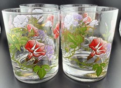 Set of 4 Vintage Culver Glasses, 22k Gold “Morning Glory Floral Rocks” Tumblers