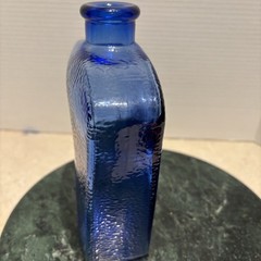 Libbey Cobalt Blue Pebbled Glass Bottle Decorative Vase, See Pics For Info!