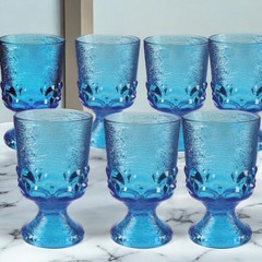 7 Vintage -MCM -Brockway Glass Monterey Blue Wine Water Drinking Glasses Goblets