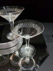 (4) Champagne Glasses American Brilliant Period Cut Glass Strawberry diamond