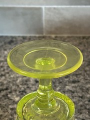 L. G. Wright Strawberry And Currant Vaseline Glass Water Goblet 6”H 3.25”D
