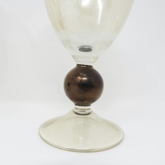 Set of 3 Vtg Krosno Poland Amber Bronze Ball Wine Glasses Water Goblets
