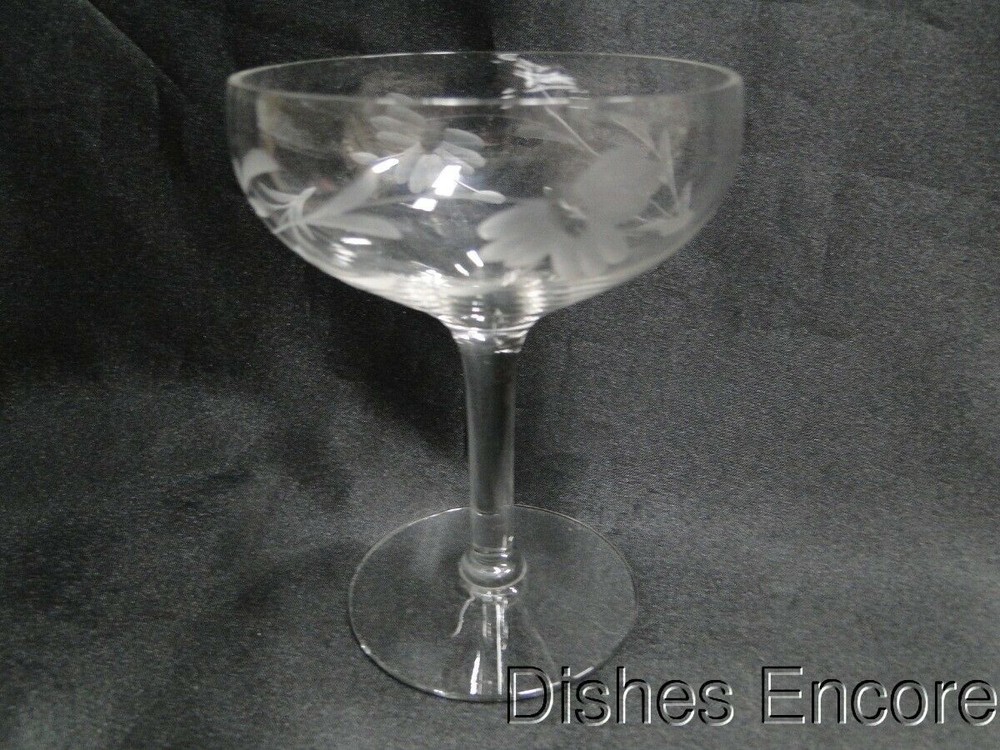 Clear w/Gray Cut Flowers & Leaves: Champagne / Sherbet (s) 4 1/2″, As Is, CR#088