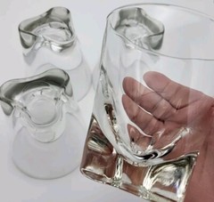 Vintage Clear Glass LOW Ball Tumblers 4″ Triangle Base Heavy Bar Ware Set of 4