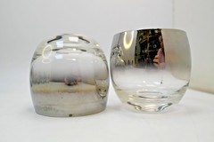 Vintage Roly Poly Glass Set of 8 with Caddy Dorothy Thorpe Style Silver Rim MCM!