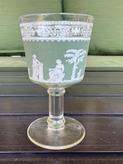 Cordial Glass Mini Jeannette Hellenic EUC Green Greek Olympia Jasper MCM Vintage