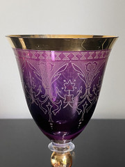 Interglass Italy Purple and Gold Goblet 6.75″ Tall
