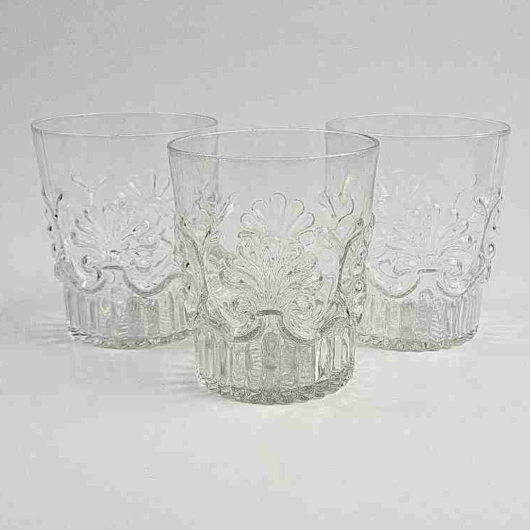 Adam’s Old Pilgrim Glass- Whiskey Glass – Vintage Patterned Tumblers – Set Of 3