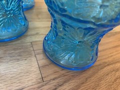 Mid Century Modern Blue Italian Glasses Set of 4 with Gold Rims
