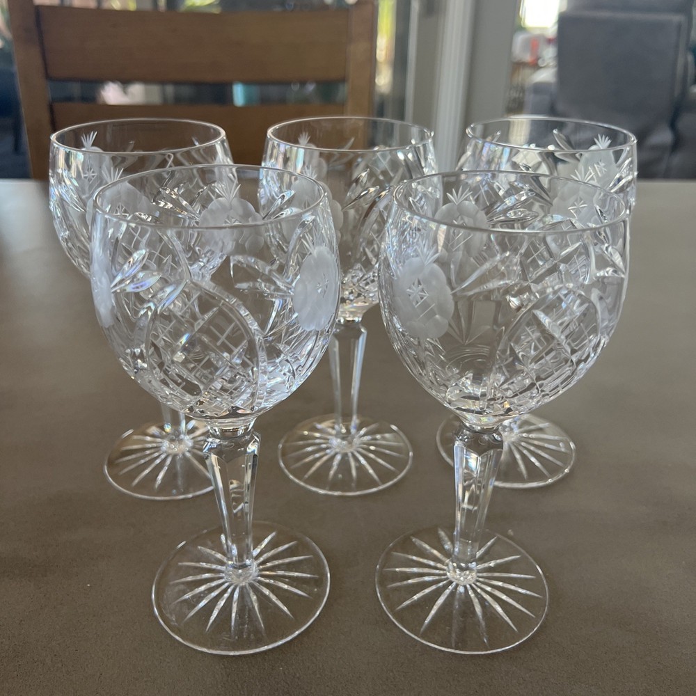 Set of 5 VEGA Fine Crystal Water Goblets / Wine Glasses by American Cut
