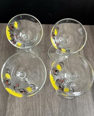 Set Of 4 Whimsical Hand Painted Tipsy Martini Glass Novelty Bar Cocktail Glasses