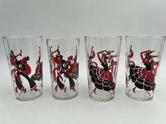 4 MCM Libbey Flamenco Dancer Glass Tumblers Red & Black (D7)