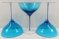 (3) Pier 1 Blue Drip Martini Glasses Set Elegant Table Dining Clear Stemware Lot