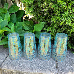 Vintage federal glass homestead gold and green beverage 4 set tumblers 16 oz
