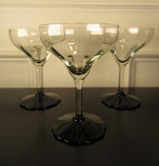 3 Stemmed Champagne Coupes with Black Bases