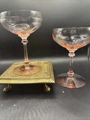 Vintage Fostoria Versailles Etched Pink Champagne Glass 6″ Set Of 2