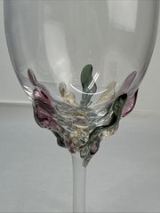 Ion Tamaian Romania Art Wine Glasses Signed Hand Blown Pink Peach Green 10-3/8″