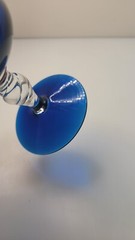 Art Glass Wine Glass Teal Cobalt Blue with Clear Stem 10oz 5.75»