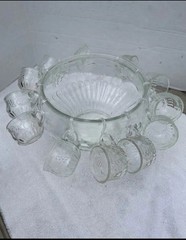 Mid-Century Jeannette 26 Piece Punch Bowl Set, 8.5 Qt Round Bowl, Cups, Hooks