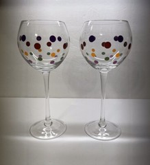 Set of 2 Pampered Chef Simple Additions Polka Dot Balloon Wine Stemware Glasses