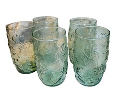 Anchor Hocking Oak Leaf & Acorn Tumblers Spanish Green Set Of 5 Textured Glasses