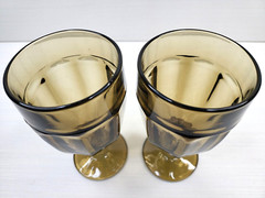2 Libbey Gibraltar Mocha Brown Iced Tea Glasses Set 7″ Duratuff Paneled Goblets