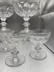 6 Vintage Pilgrim Jeanette Clear Glass Thumbprint Sherbet or Champagne