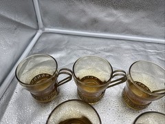 Vintage MCM Libbey Gold Greek Key Continental Glass Coffee Cups Mugs – Set of 7