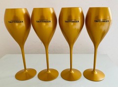 Set of 4 Bronze-Color Plastic TAITTINGER Champagne Tulip Flutes Stemware NEW