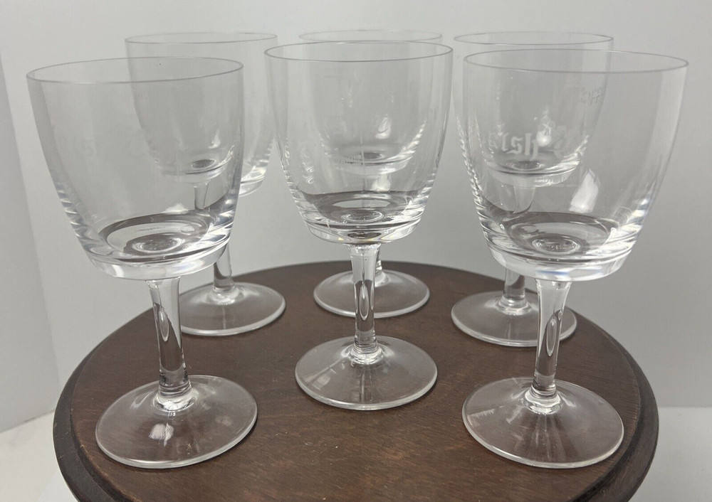 Set of 6 Irish Coffee Glasses Goblets Shamrock Clear Stemmed Recipe on Side