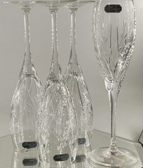 JG Durand France Eternelle 4 Champagne Flutes Cut Swirl Leaf New Old Stock 1996