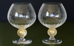 Union Street Manhattan Pair of Gold BRANDY Glasses 2004 Signed Guy Corrie