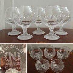 Vtg Set 5 CRISTAL de SEVRES Napoleon Frosted Eagle Large Brandy Snifters Glasses