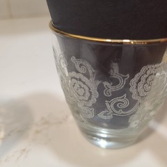 Vtg Homer Laughlin Glasses Set of 2 Lacey Queen Esther White Flowers Gold Rim