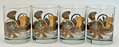VTG 4 Set CULVER Yule Horn Bow Holiday Rocks Old Fashioned Glasses 14oz 22k Gold