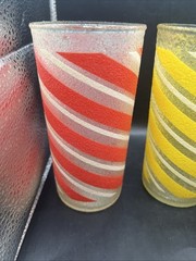 Rubber Coated Candy Striped Tumblers MCM Vtg ~ Set Of 6