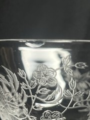 2 Stunning Vintage MCM Fostoria Chintz? Clear Stemmed Wine Glasses Floral Chip