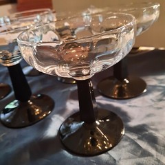6 Lenox Martini Champagne Glasses Sutton Place Black Stem Clear Optic Bowl Glass